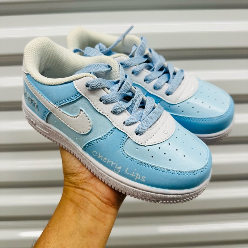 Nike Kids CUSTOM Blue and White Low-Top Sneakers - NEW